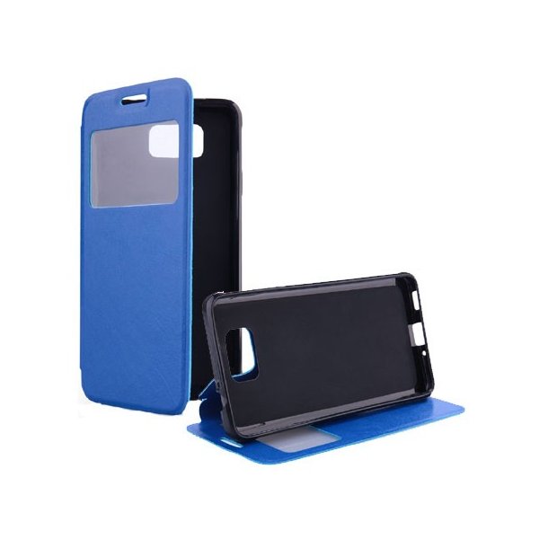 CUSTODIA FLIP ORIZZONTALE PELLE per SAMSUNG G850 GALAXY ALPHA  CON STAND, FINESTRA ID ED INTERNO IN TPU SILICONE COLORE BLU