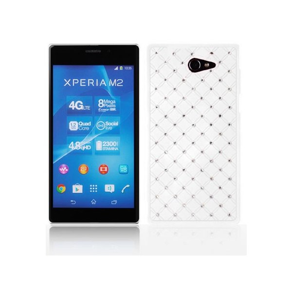 CUSTODIA BACK RIGIDA CON BRILLANTINI per SONY XPERIA M2 COLORE BIANCO