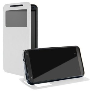 CUSTODIA FLIP ORIZZONTALE PELLE per HTC ONE, M7  CON FINESTRA ID ED INTERNO IN TPU SILICONE COLORE BIANCO