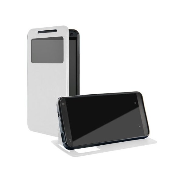 CUSTODIA FLIP ORIZZONTALE PELLE per HTC ONE, M7  CON FINESTRA ID ED INTERNO IN TPU SILICONE COLORE BIANCO