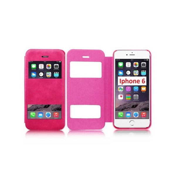 CUSTODIA FLIP ORIZZONTALE per APPLE IPHONE 6, IPHONE 6S 4.7" POLLICI CON DOPPIA FINESTRA IDENTIFICATIVO CHIAMANTE COLORE ROSA