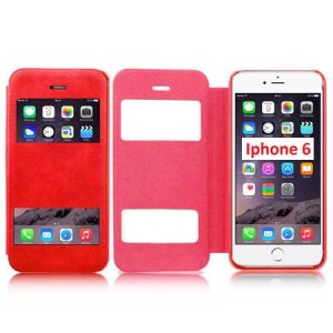 CUSTODIA FLIP ORIZZONTALE per APPLE IPHONE 6, IPHONE 6S 4.7" POLLICI CON DOPPIA FINESTRA IDENTIFICATIVO CHIAMANTE COLORE ROSSO