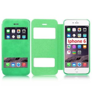 CUSTODIA FLIP ORIZZONTALE per APPLE IPHONE 6, IPHONE 6S 4.7" POLLICI CON DOPPIA FINESTRA IDENTIFICATIVO CHIAMANTE COLORE VERDE