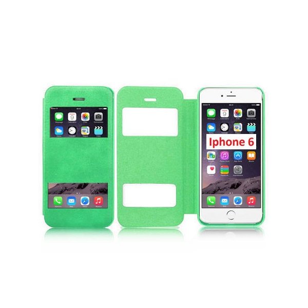 CUSTODIA FLIP ORIZZONTALE per APPLE IPHONE 6, IPHONE 6S 4.7" POLLICI CON DOPPIA FINESTRA IDENTIFICATIVO CHIAMANTE COLORE VERDE