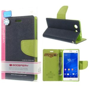 CUSTODIA FLIP ORIZZONTALE per SONY XPERIA Z3 COMPACT CON INTERNO IN TPU, STAND E PORTA CARTE BLU FANCY DIARY BLISTER MERCURY