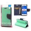 CUSTODIA FLIP ORIZZONTALE per SONY XPERIA Z3 COMPACT CON INTERNO IN TPU, STAND E PORTA CARTE VERDE ACQUA FANCY BLISTER MERCURY