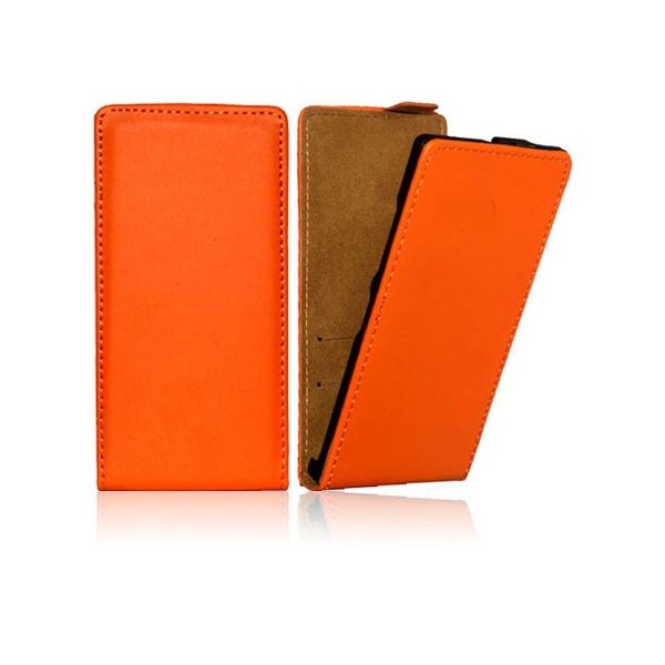 CUSTODIA FLIP VERTICALE SLIM PELLE per NOKIA LUMIA 730 DUAL SIM, LUMIA 735 COLORE ARANCIONE