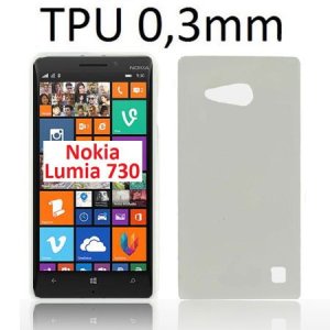 CUSTODIA GEL TPU SILICONE ULTRA SLIM 0,3mm per NOKIA LUMIA 730 DUAL SIM, LUMIA 735 COLORE NERO TRASPARENTE