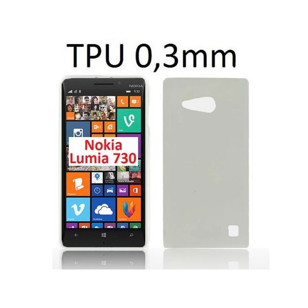 CUSTODIA GEL TPU SILICONE ULTRA SLIM 0,3mm per NOKIA LUMIA 730 DUAL SIM, LUMIA 735 COLORE NERO TRASPARENTE