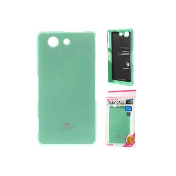 CUSTODIA GEL TPU SILICONE per SONY XPERIA Z3 COMPACT COLORE VERDE ACQUA LUCIDO CON GLITTER ALTA QUALITA' MERCURY BLISTER