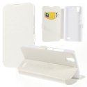 CUSTODIA FLIP ORIZZONTALE PELLE per HUAWEI ASCEND G630 CON STAND, TASCA PORTA CARTE E CHIUSURA MAGNETICA BIANCO