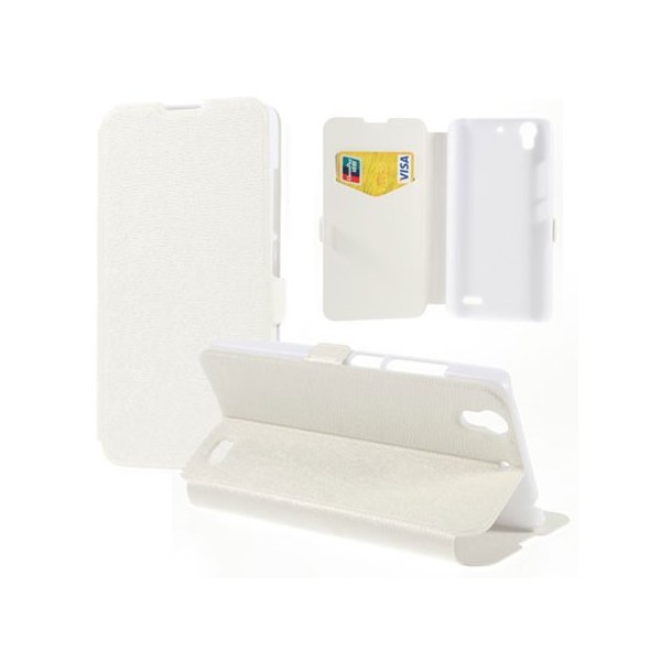 CUSTODIA FLIP ORIZZONTALE PELLE per HUAWEI ASCEND G630 CON STAND, TASCA PORTA CARTE E CHIUSURA MAGNETICA BIANCO