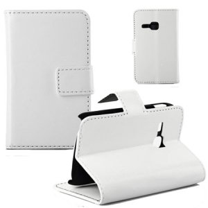 CUSTODIA FLIP ORIZZONTALE PELLE per SAMSUNG S6310 GALAXY YOUNG CON STAND E TASCHE PORTA CARTE COLORE BIANCO