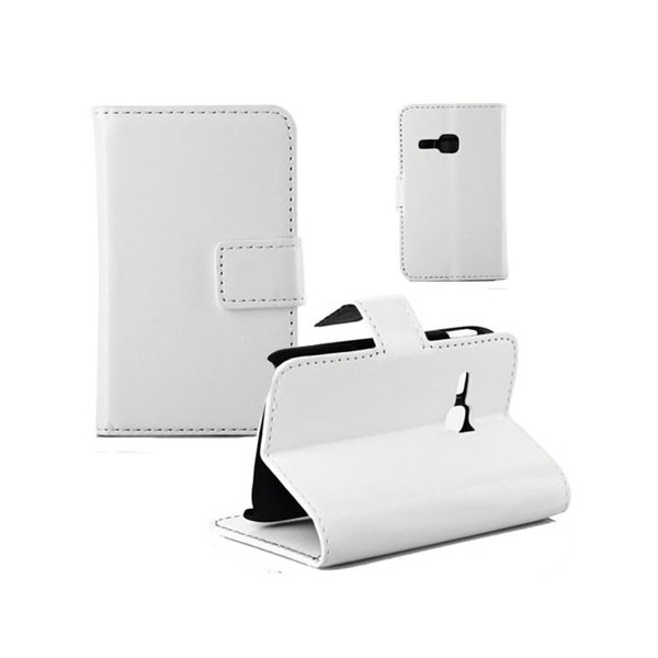 CUSTODIA FLIP ORIZZONTALE PELLE per SAMSUNG S6310 GALAXY YOUNG CON STAND E TASCHE PORTA CARTE COLORE BIANCO