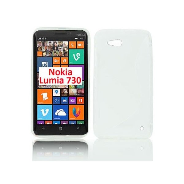 CUSTODIA GEL TPU SILICONE DOUBLE per NOKIA LUMIA 730 DUAL SIM, LUMIA 735 COLORE BIANCO-TRASPARENTE