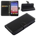 CUSTODIA FLIP ORIZZONTALE PELLE per HUAWEI ASCEND Y550 CON STAND, TASCHE PORTA CARTE E CHIUSURA MAGNETICA COLORE NERO