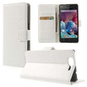 CUSTODIA FLIP ORIZZONTALE PELLE per WIKO HIGHWAY CON TASCHE PORTA CARTE E STAND COLORE BIANCO