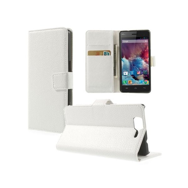 CUSTODIA FLIP ORIZZONTALE PELLE per WIKO HIGHWAY CON TASCHE PORTA CARTE E STAND COLORE BIANCO