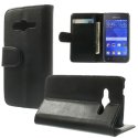 CUSTODIA FLIP ORIZZONTALE PELLE per SAMSUNG G313H GALAXY TREND 2,  G318 TREND 2 LITE CON STAND E TASCHE PORTA CARTE COLORE NERO