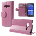 CUSTODIA FLIP ORIZZONTALE PELLE per SAMSUNG G313H GALAXY TREND 2,  G318 TREND 2 LITE CON STAND E TASCHE PORTA CARTE COLORE ROSA