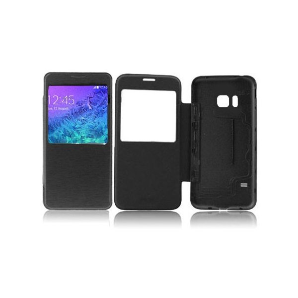 CUSTODIA FLIP ORIZZONTALE PELLE ULTRA SLIM per SAMSUNG G850 GALAXY ALPHA  CON FINESTRA IDENTIFICATIVO CHIAMANTE COLORE NERO