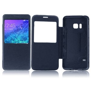 CUSTODIA FLIP ORIZZONTALE PELLE ULTRA SLIM per SAMSUNG G850 GALAXY ALPHA  CON FINESTRA IDENTIFICATIVO CHIAMANTE COLORE BLU