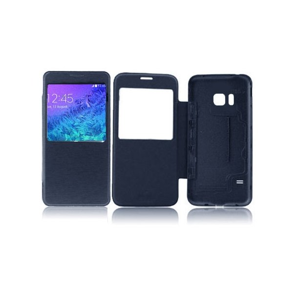 CUSTODIA FLIP ORIZZONTALE PELLE ULTRA SLIM per SAMSUNG G850 GALAXY ALPHA  CON FINESTRA IDENTIFICATIVO CHIAMANTE COLORE BLU