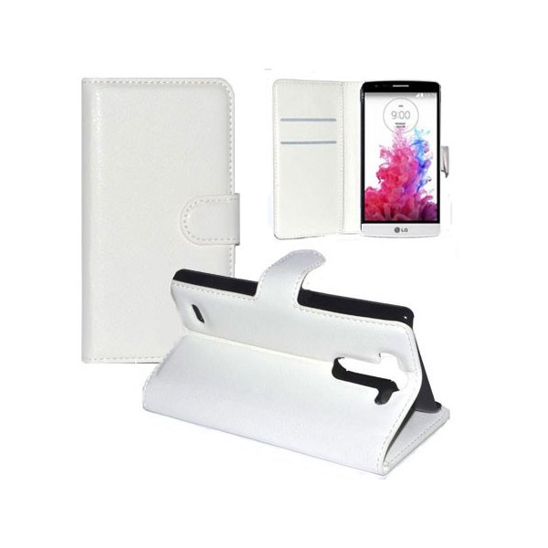 CUSTODIA FLIP ORIZZONTALE PELLE per LG G3s D722, G3s DUAL D728 CON STAND, PORTA CARTE E CHIUSURA MAGNETICA COLORE BIANCO