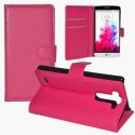 CUSTODIA FLIP ORIZZONTALE PELLE per LG G3s D722, G3s DUAL D728 CON STAND, PORTA CARTE E CHIUSURA MAGNETICA COLORE ROSA