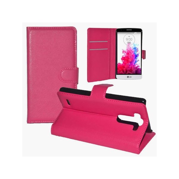 CUSTODIA FLIP ORIZZONTALE PELLE per LG G3s D722, G3s DUAL D728 CON STAND, PORTA CARTE E CHIUSURA MAGNETICA COLORE ROSA