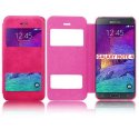 CUSTODIA FLIP ORIZZONTALE per SAMSUNG GALAXY NOTE 4  CON DOPPIA FINESTRA IDENTIFICATIVO CHIAMANTE COLORE ROSA