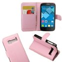 CUSTODIA FLIP ORIZZONTALE PELLE per ALCATEL ONE TOUCH POP C5 CON STAND E TASCHE PORTA CARTE COLORE ROSA