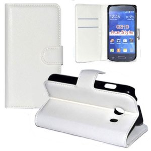 CUSTODIA FLIP ORIZZONTALE PELLE per SAMSUNG G310 GALAXY ACE STYLE CON STAND, PORTA CARTE E CHIUSURA MAGNETICA COLORE BIANCO