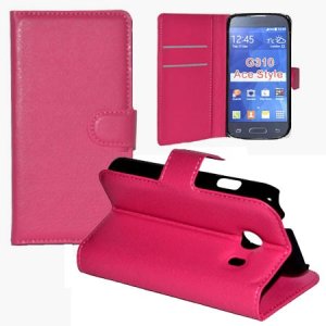 CUSTODIA FLIP ORIZZONTALE PELLE per SAMSUNG G310 GALAXY ACE STYLE CON STAND, PORTA CARTE E CHIUSURA MAGNETICA COLORE ROSA