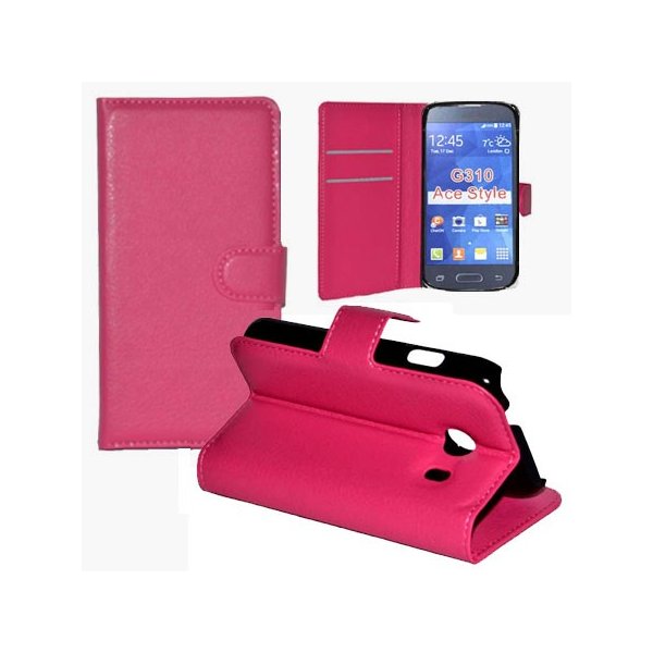 CUSTODIA FLIP ORIZZONTALE PELLE per SAMSUNG G310 GALAXY ACE STYLE CON STAND, PORTA CARTE E CHIUSURA MAGNETICA COLORE ROSA