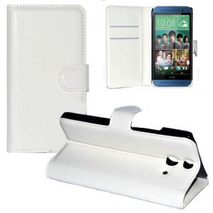 CUSTODIA FLIP ORIZZONTALE PELLE per HTC ONE E8 CON STAND, TASCHE PORTA CARTE E CHIUSURA MAGNETICA COLORE BIANCO