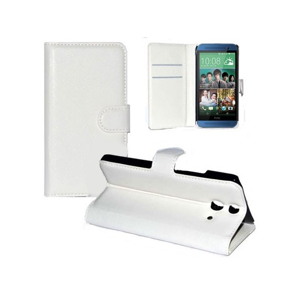 CUSTODIA FLIP ORIZZONTALE PELLE per HTC ONE E8 CON STAND, TASCHE PORTA CARTE E CHIUSURA MAGNETICA COLORE BIANCO