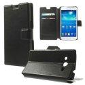 CUSTODIA FLIP ORIZZONTALE PELLE per SAMSUNG G386 GALAXY CORE LTE, G3518  CON STAND E TASCHE PORTA CARTE COLORE NERO