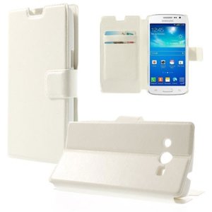 CUSTODIA FLIP ORIZZONTALE PELLE per SAMSUNG G386 GALAXY CORE LTE, G3518  CON STAND E TASCHE PORTA CARTE COLORE BIANCO