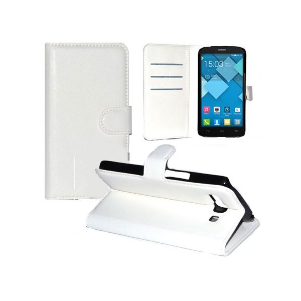 CUSTODIA FLIP ORIZZONTALE PELLE per ALCATEL ONE TOUCH POP C9, OT-7047 CON STAND, PORTA CARTE E CHIUSURA MAGNETICA COLORE BIANCO