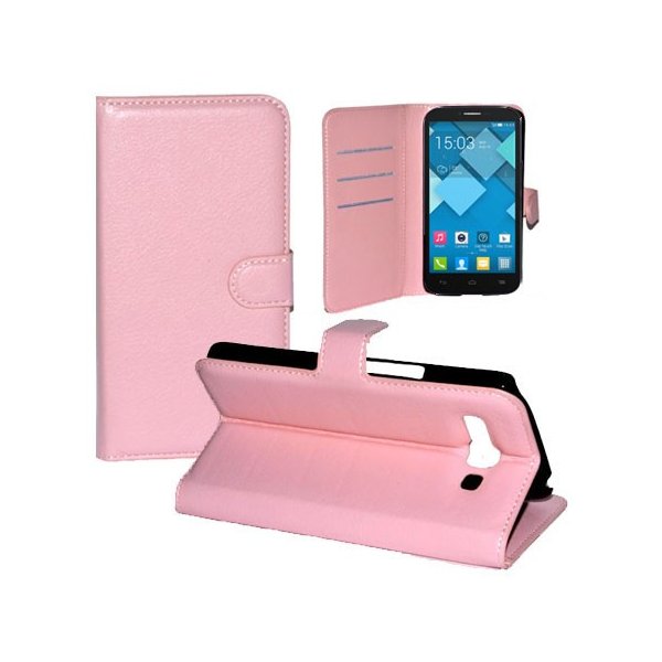 CUSTODIA FLIP ORIZZONTALE PELLE per ALCATEL ONE TOUCH POP C9, OT-7047 CON STAND, PORTA CARTE E CHIUSURA MAGNETICA COLORE ROSA