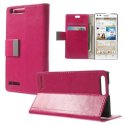 CUSTODIA FLIP ORIZZONTALE PELLE per HUAWEI ASCEND G6 LTE 4G, ASCEND P7 MINI CON STAND E TASCHE PORTA CARTE COLORE ROSA