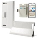 CUSTODIA FLIP ORIZZONTALE PELLE per HUAWEI ASCEND G6 LTE 4G, ASCEND P7 MINI CON STAND E TASCHE PORTA CARTE COLORE BIANCO