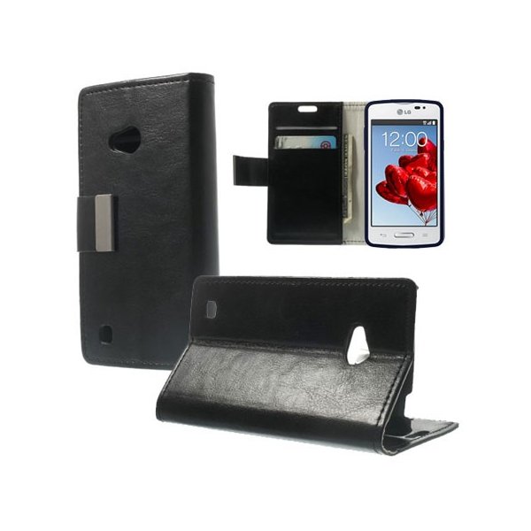 CUSTODIA FLIP ORIZZONTALE PELLE per LG L50 D213N CON STAND, PORTA CARTE E CHIUSURA MAGNETICA COLORE NERO