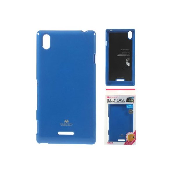 CUSTODIA GEL TPU SILICONE per SONY XPERIA T3 COLORE BLU LUCIDO CON GLITTER ALTA QUALITA' MERCURY BLISTER