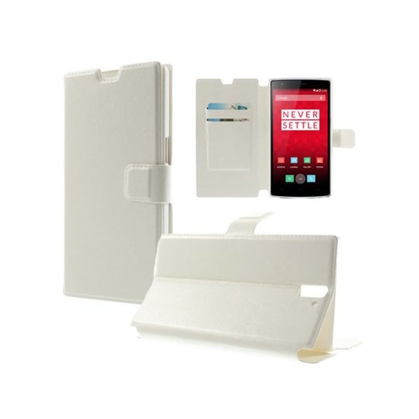 CUSTODIA FLIP ORIZZONTALE PELLE per ONEPLUS ONE A0001  CON STAND, PORTA CARTE E CHIUSURA MAGNETICA COLORE BIANCO