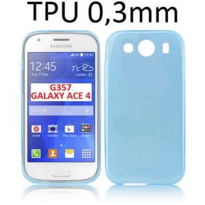 CUSTODIA GEL TPU SILICONE ULTRA SLIM 0,3mm per SAMSUNG G357 GALAXY ACE 4 COLORE AZZURRO TRASPARENTE