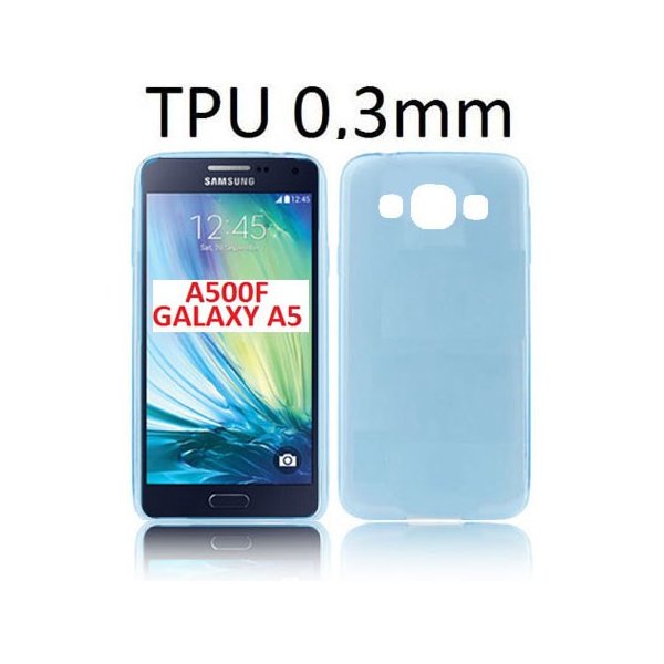 CUSTODIA GEL TPU SILICONE ULTRA SLIM 0,3mm per SAMSUNG SM-A500 GALAXY A5 (NO VERSIONE 2016) COLORE AZZURRO TRASPARENTE