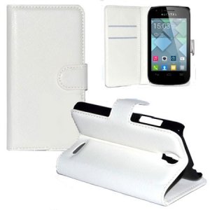 CUSTODIA FLIP ORIZZONTALE PELLE per ALCATEL ONE TOUCH POP S3 CON STAND, PORTA CARTE E CHIUSURA MAGNETICA COLORE BIANCO