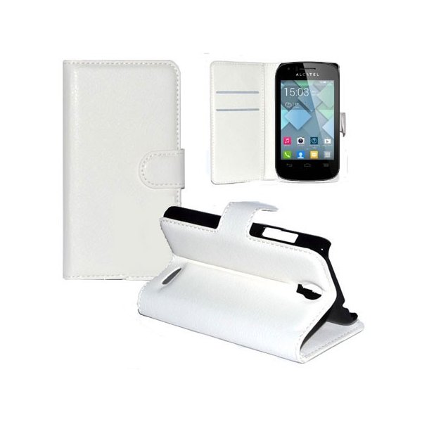 CUSTODIA FLIP ORIZZONTALE PELLE per ALCATEL ONE TOUCH POP S3 CON STAND, PORTA CARTE E CHIUSURA MAGNETICA COLORE BIANCO